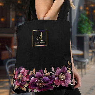 Bolsa Tote Monograma Personalizado Preto Floral