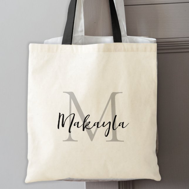 Bolsa Tote Monograma Personalizado Preto Moderno e Elegante (Criador carregado)