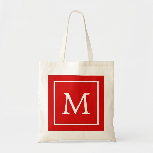 Bolsa Tote Monograma Personalizado Quadrado Vermelho e Branco (Frente)