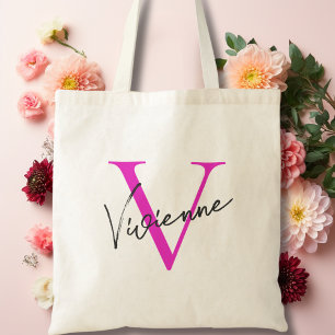 Bolsa Tote Monograma Personalizado Rosa Elegante Moderno