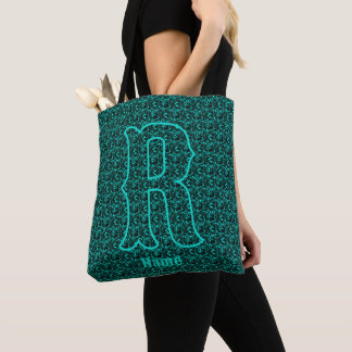 Bolsa Tote Monograma Personalizado Seu Nome Inicial Turquesa