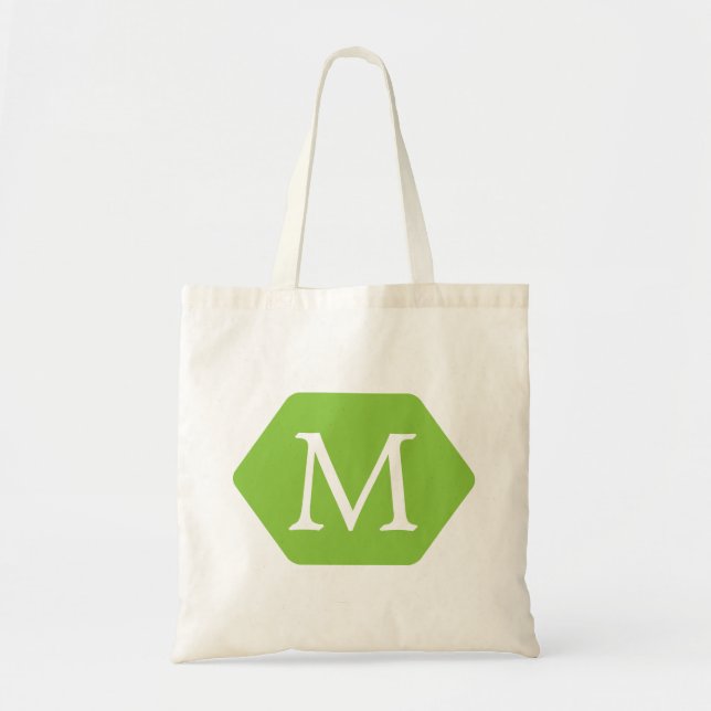 Bolsa Tote Monograma Personalizado Verde Hexa redondo e Branc (Frente)