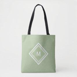 Bolsa Tote Monograma Personalizado Verde na moda Moderno Sage