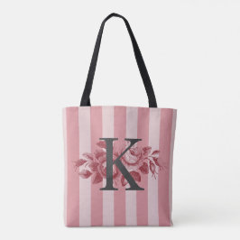 Bolsa Tote Monograma Personalizável Rosas Repolho Listras Ros