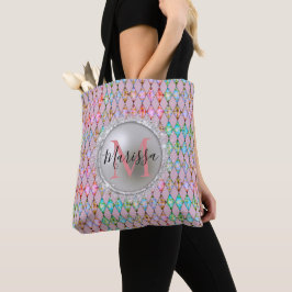 Bolsa Tote Monograma, Pink e Pastéis Verdes Harlequin