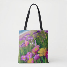Bolsa Tote Monograma Praia Flores Selvagens Aquarelas Arte Fl