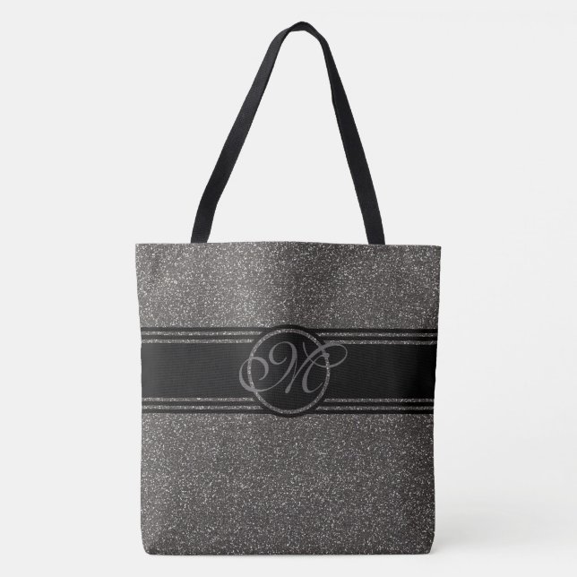 Bolsa Tote Monograma preto cinzento moderno do brilho grande (Frente)