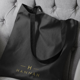 Bolsa Tote Monograma Preto Dourado | Elegância Minimalista Mo