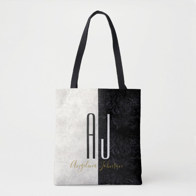 Bolsa Tote Monograma preto-e-branco Elegante moderno (Frente)