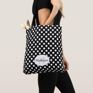 Bolsa Tote Monograma preto e branco na moda das bolinhas