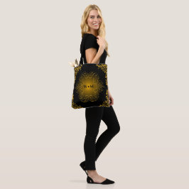 Bolsa Tote Monograma preto e ouro com embelezamento