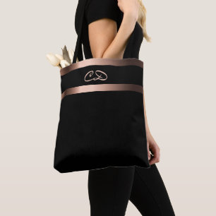 Bolsa Tote Monograma preto rosa, monograma, elegante