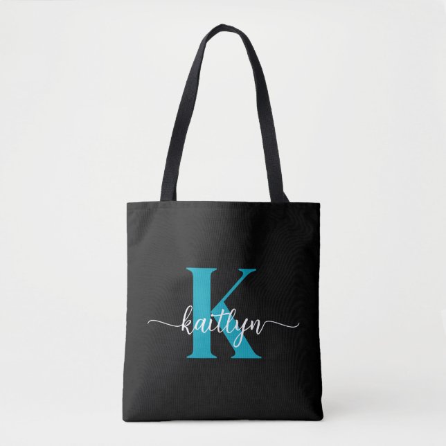 Bolsa Tote Monograma Preto Teal (Frente)