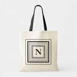 Bolsa Tote Monograma Quadrado Geométrico Preto e Branco