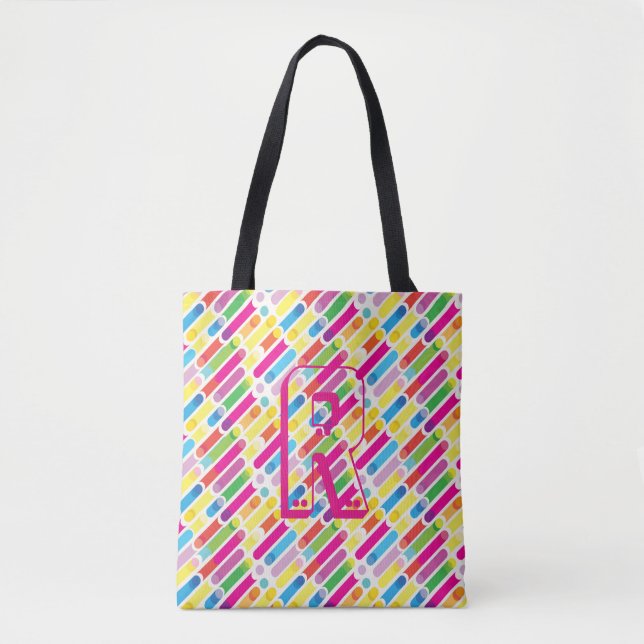 Bolsa Tote Monograma Rainbow Diagonal Lines, Pop (Frente)