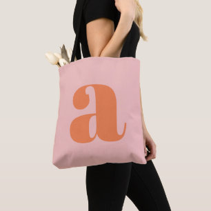 Bolsa Tote Monograma Retro de Letra Maiúscula Rosa Pastel Atr