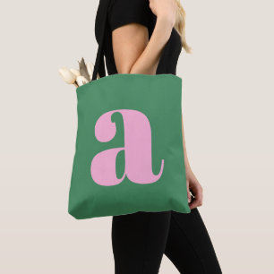 Bolsa Tote Monograma Retro de Letras em Rosa e Verde Pastel F