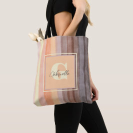 Bolsa Tote Monograma retro faixa do pôr do sol boho watercolo