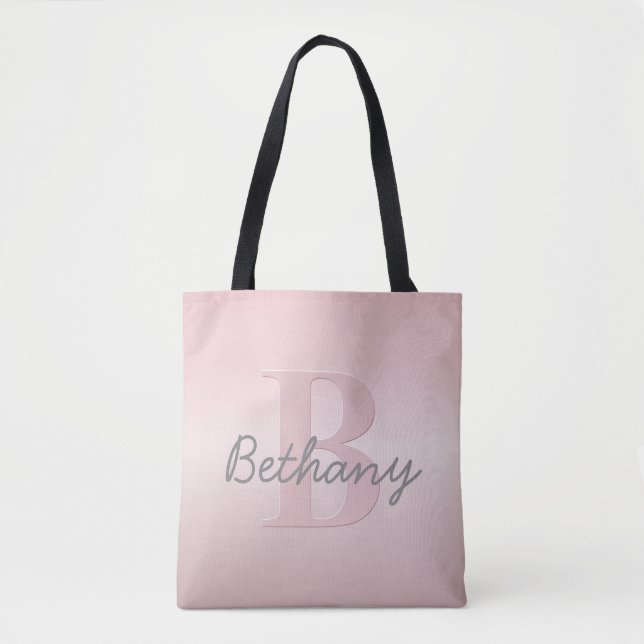Bolsa Tote Monograma Rosa Personalizável e Seu Script De Nome (Frente)