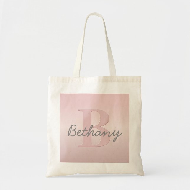 Bolsa Tote Monograma Rosa Personalizável e Seu Script De Nome (Frente)