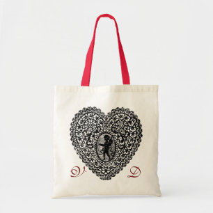 BOLSA TOTE MONOGRAMA ROSA VERMELHA PRETO E BRANCO DO CORAÇÃ