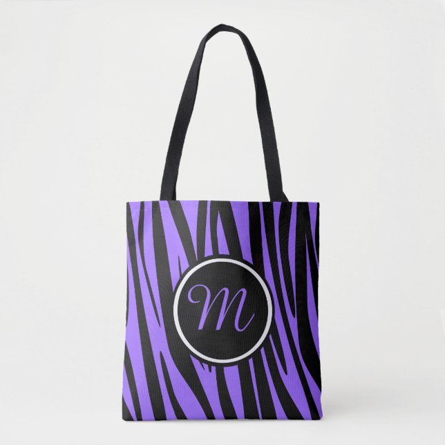 Bolsa Tote Monograma roxo bonito do costume da zebra (Frente)