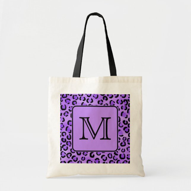Bolsa Tote Monograma roxo do costume do impressão do leopardo (Frente)