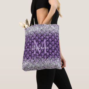 Bolsa Tote Monograma Roxo Tufado Diamante Glitter Glam
