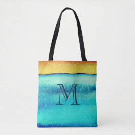 Bolsa Tote Monograma Russo Azul e Dourado