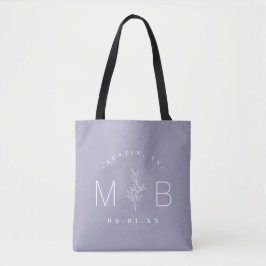 Bolsa Tote Monograma Rustic Floral Stem Wedding | Lilac