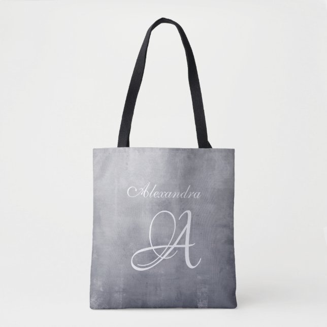 Bolsa Tote Monograma rústico cinza elegante (Frente)