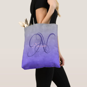 Bolsa Tote Monograma rústico elegante cinza azul