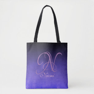 Bolsa Tote Monograma rústico elegante Preto Roxo Azul