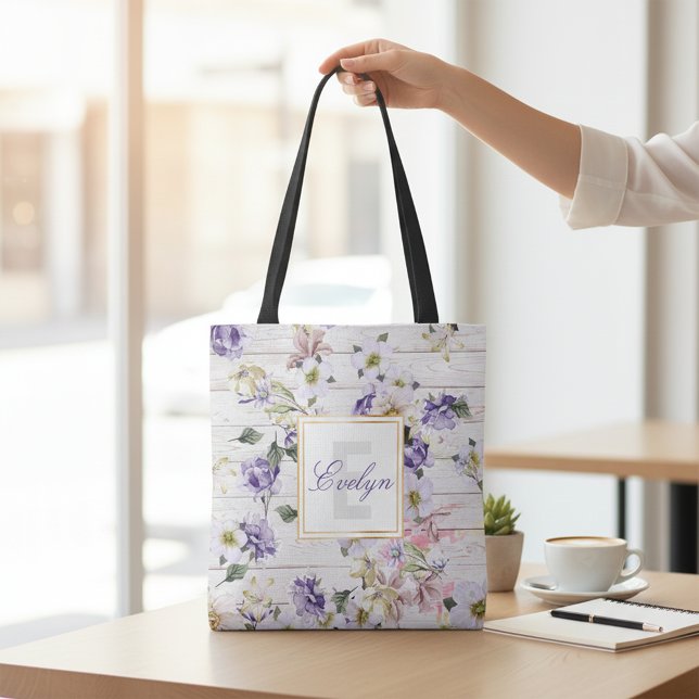 Bolsa Tote Monograma Rústico Romântico em Madeira de Celeiro  (Criador carregado)
