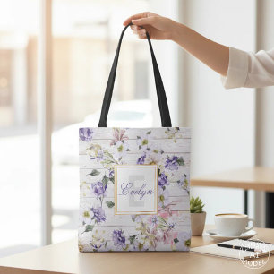 Bolsa Tote Monograma Rústico Romântico em Madeira de Celeiro
