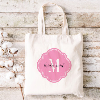 Bolsa Tote Monograma - Saco de Toques Bridesmaid Rosa