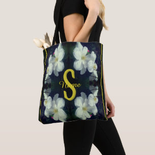 Bolsa Tote Monograma Seu Nome e Inicial Clematis Arte Floral