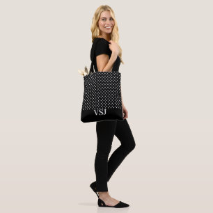 Bolsa Tote Monograma Simples de Bolinhas Preto e Branco
