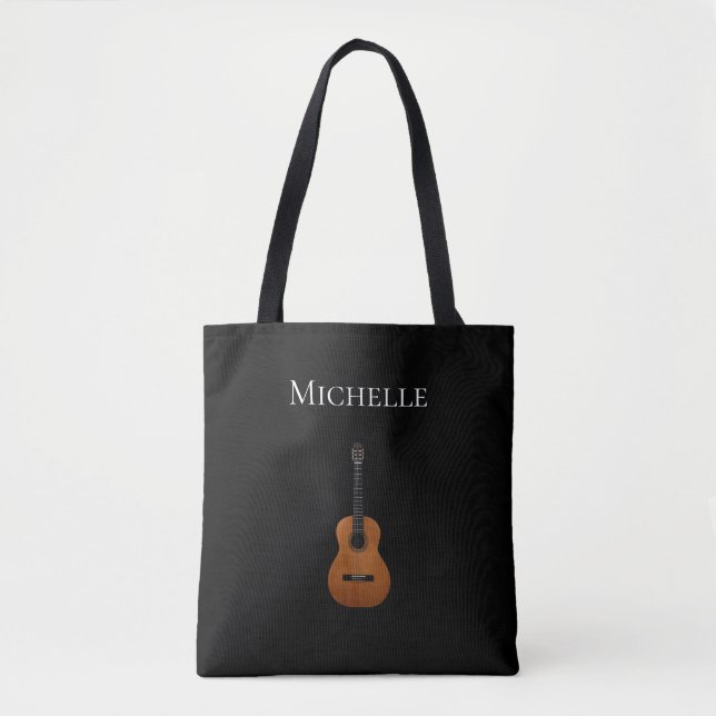 Bolsa Tote Monograma Simples de Violão Preto (Frente)