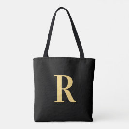 Bolsa Tote Monograma Simples Preto Moderno Dourado