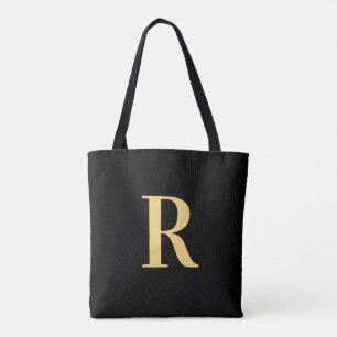 Bolsa Tote Monograma Simples Preto Moderno Dourado