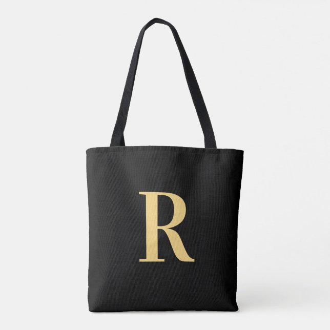 Bolsa Tote Monograma Simples Preto Moderno Dourado (Verso)