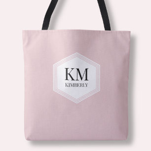 Bolsa Tote Monograma Simples Rosa Moderno Elegante Nome Perso