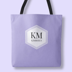 Bolsa Tote Monograma Simples Roxo Nome Personalizado Moderno