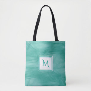 Bolsa Tote Monograma Simples Verde Sutil Marble Moderno