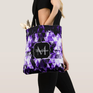 Bolsa Tote Monograma sparkly violeta roxo de electrificação