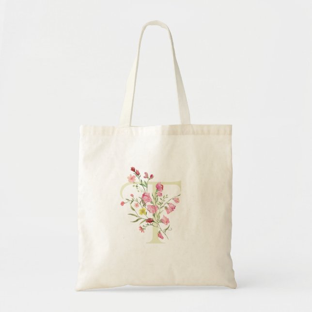 Bolsa Tote monograma T floral de casamento primavera Chá de N (Frente)