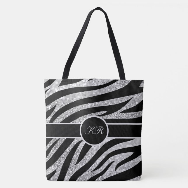 Bolsa Tote Monograma Tiger Striper Silver Glitter Sparkle Gir (Frente)