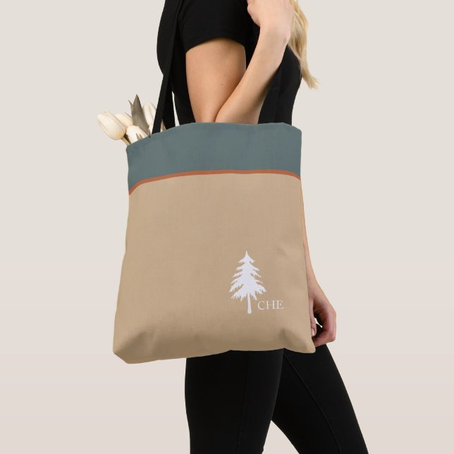 Bolsa Tote Monograma Tree Green Tan Nature Inscrito (Close Up)