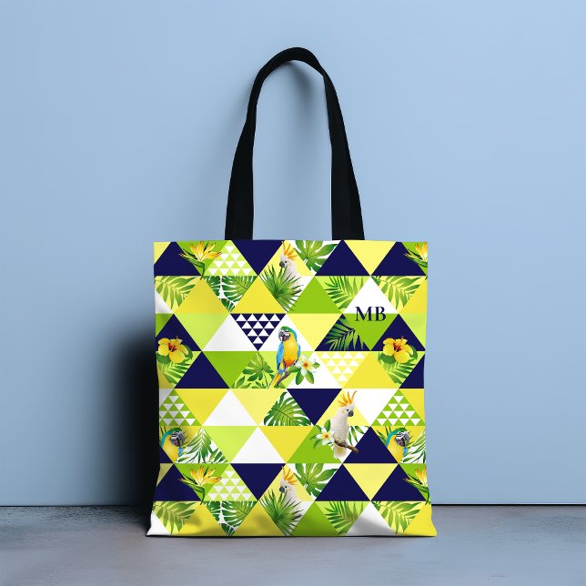 Bolsa Tote Monograma Trendy Tropical Cockatoo Papagaio Floral (Criador carregado)